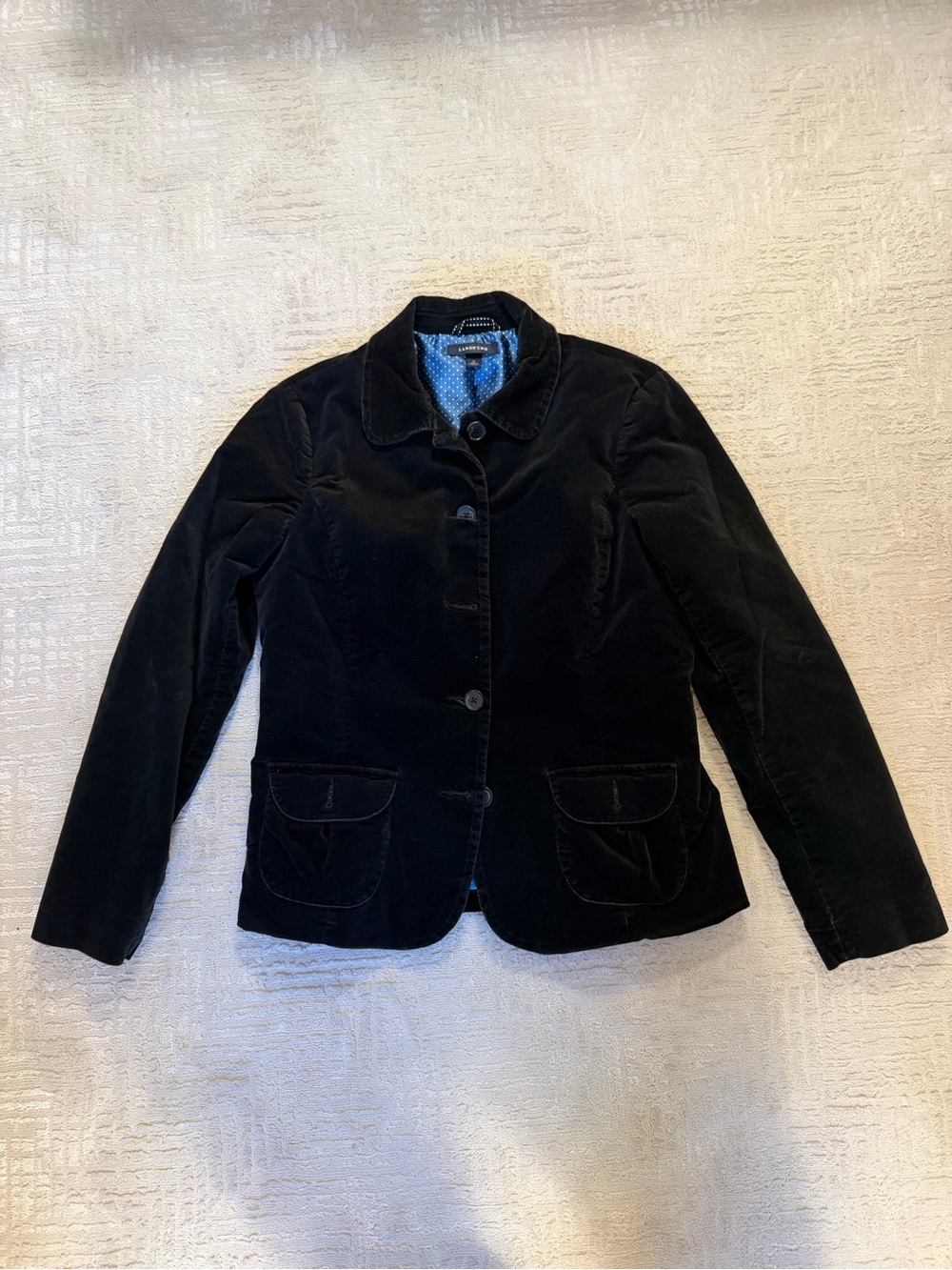 Lands' End Black Velvet Lined Single-Breasted Blazer